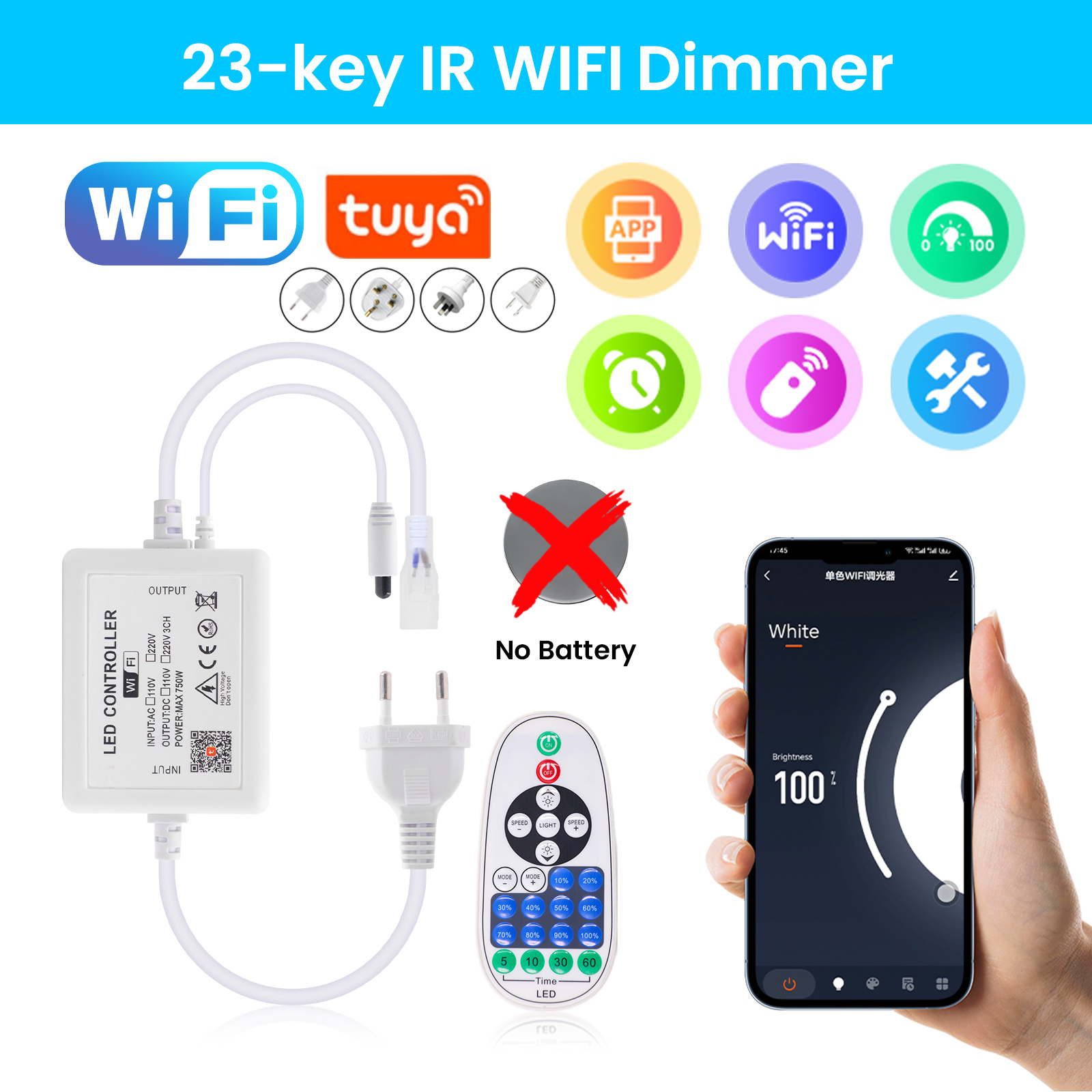 Smart Power Strip - Tuya WIFI LED Dimmer for 10mm
