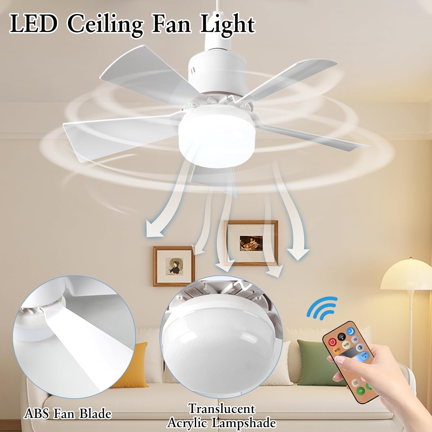 Smart Home Ventilation System - LED Ceiling Fan With Light E27