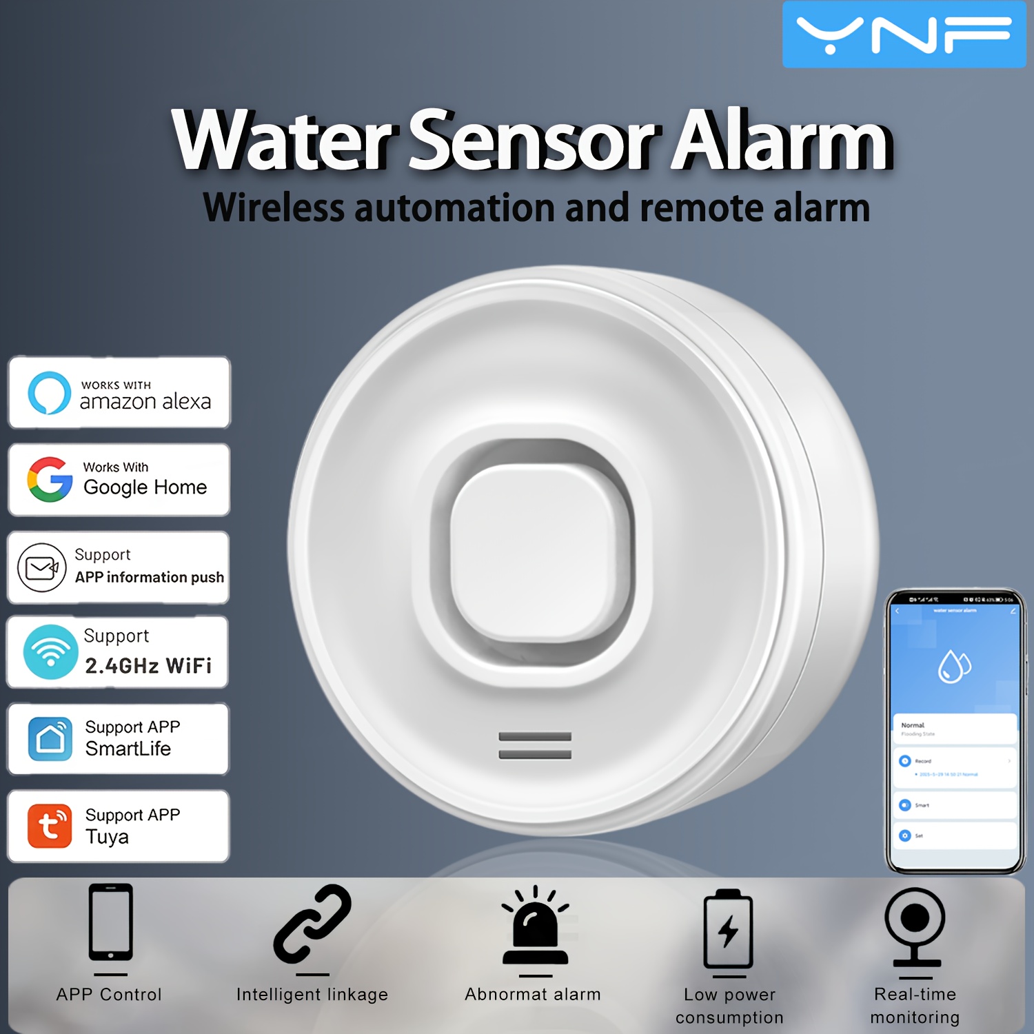 Smart Home Ynf - YNF Smart WiFi Water Leak Detector,