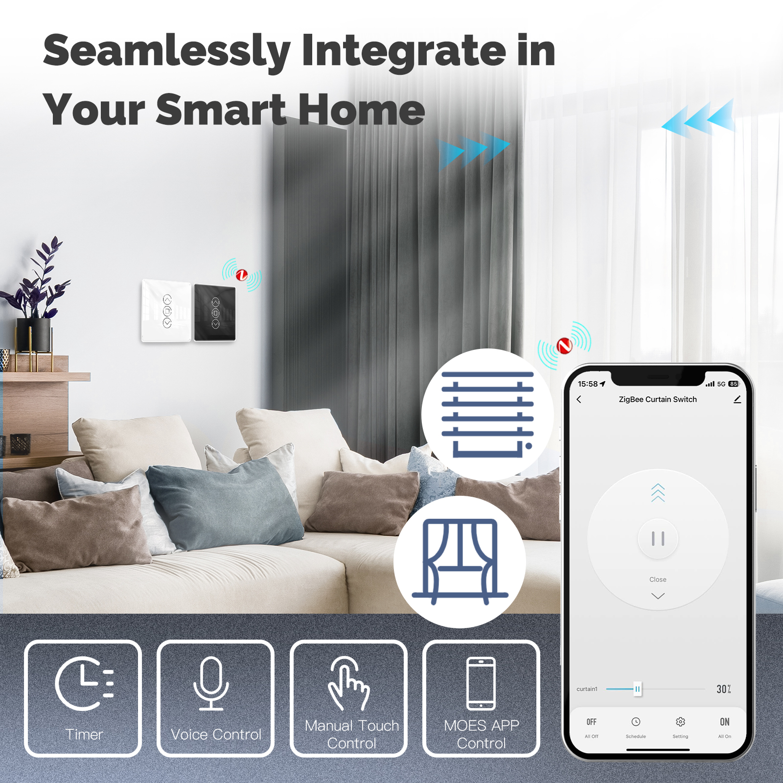 MOES Tuya ZigBee Smart Curtain - Smart Home Touchscreen Control Panel 리뷰 및 가격